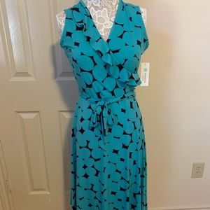 Leotta SZ M Teal and Navy Faux Wrap Dress